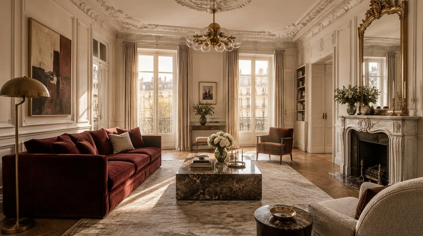 Le Grand Salon — Parijs salon met wandlijsten, kroonlijst, plafondrozet en deuromlijsting